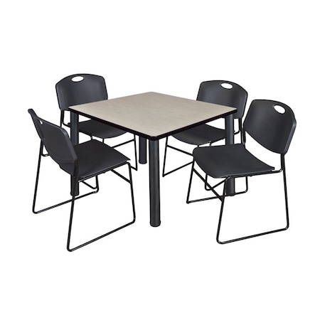 Kee/Zeng Square Maple Table/4 Black Chairs, Square, 42", 42" W, 29" H, Maple TB4242PLBPBK44BK